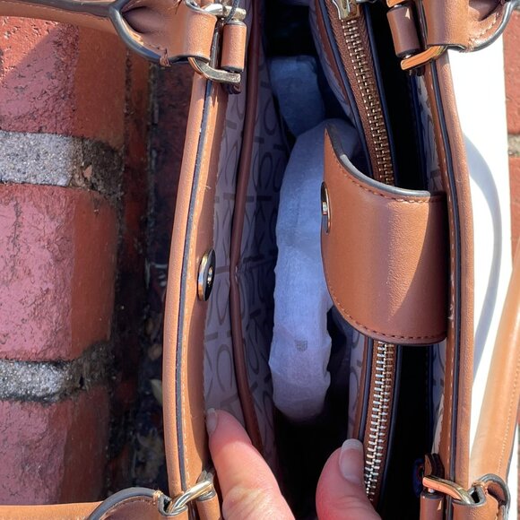 NWT Calvin Klein Cherry Blossom Tote w/Matching Card Case - Embroidered - Picture 8 of 16